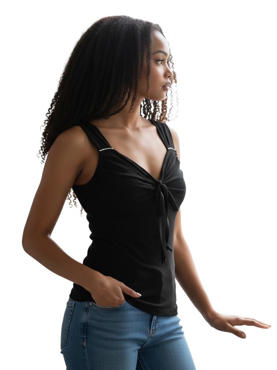 Laundry By Shelli Segal Tops - Laundry by Shelli Segal Black Tie-Front Bandeau Tank Size S Cami Date Going Out